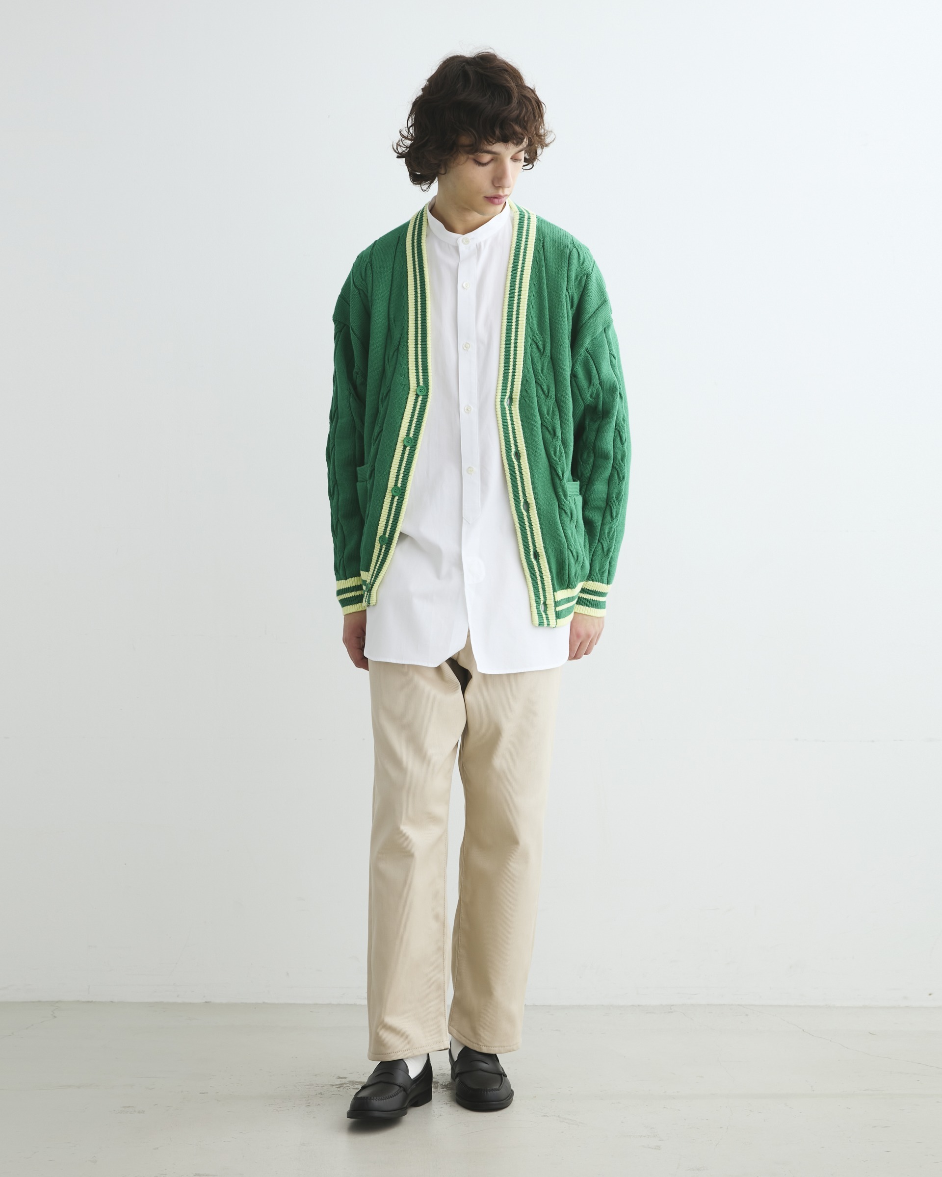 TILDEN V NECK CARDIGAN Vネックカーディガン|グリーン×イエロー
