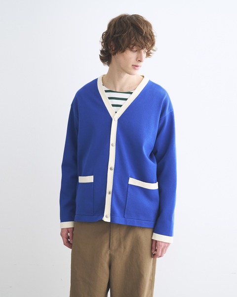 ARKLEY KNIT V LONG アークリー ニット V ロング｜ブルー×オフホワイト  