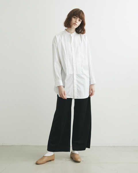 BIG TUCK UP NO COLLAR PIN TUCK SHIRT