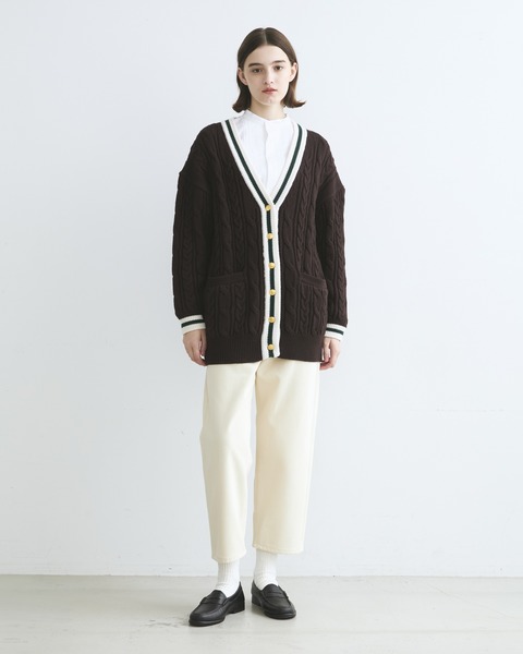 CABLE TILDEN CARDIGAN ケーブルチルデンカーディガン｜ブラウン×オフ 