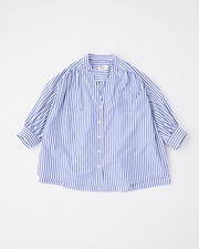 GATHERED STAND COLLAR SHIRT 詳細画像 ブルービッグストライプ 1