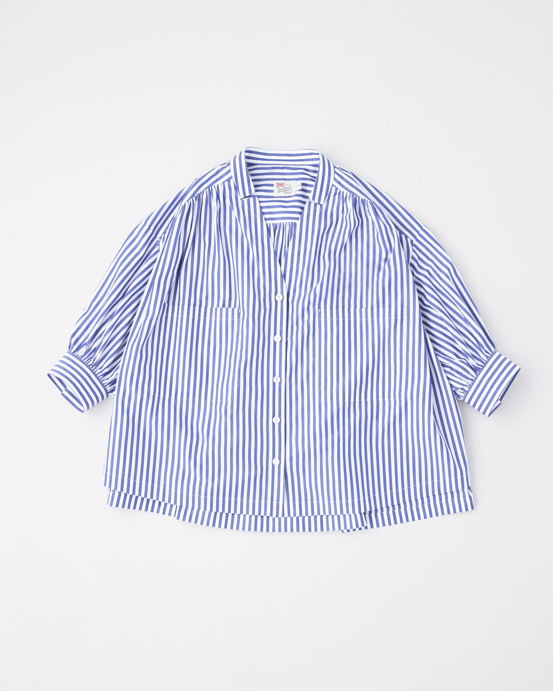 GATHERED STAND COLLAR SHIRT ギャザースタンドカラーシャツ|ブルー