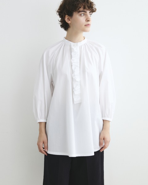 GATHERED PLACKET STAND COLLAR SHIRT ギャザープラケットスタンド ...