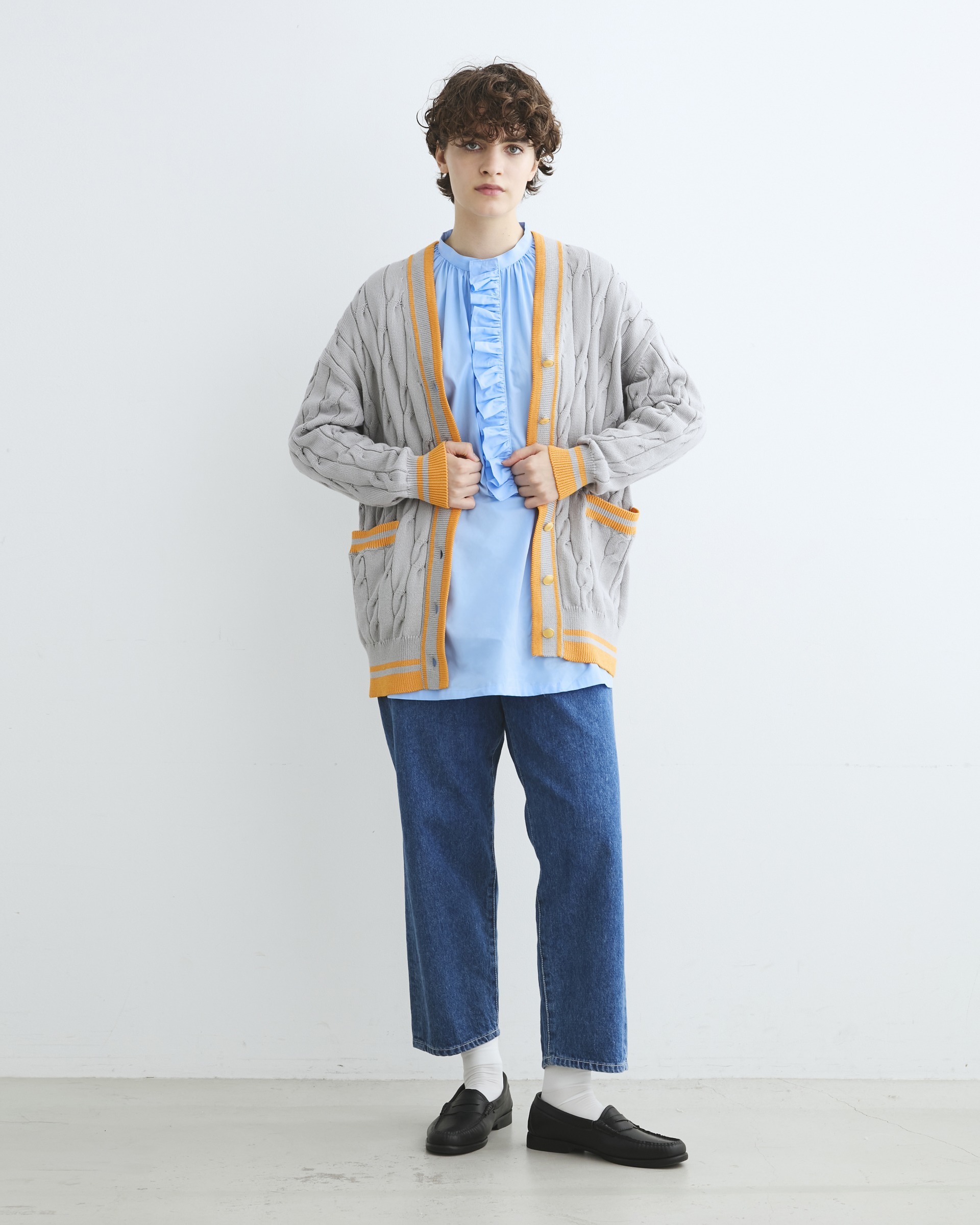 TILDEN V NECK CARDIGAN チルデンVネックカーディガン|ライトグレー