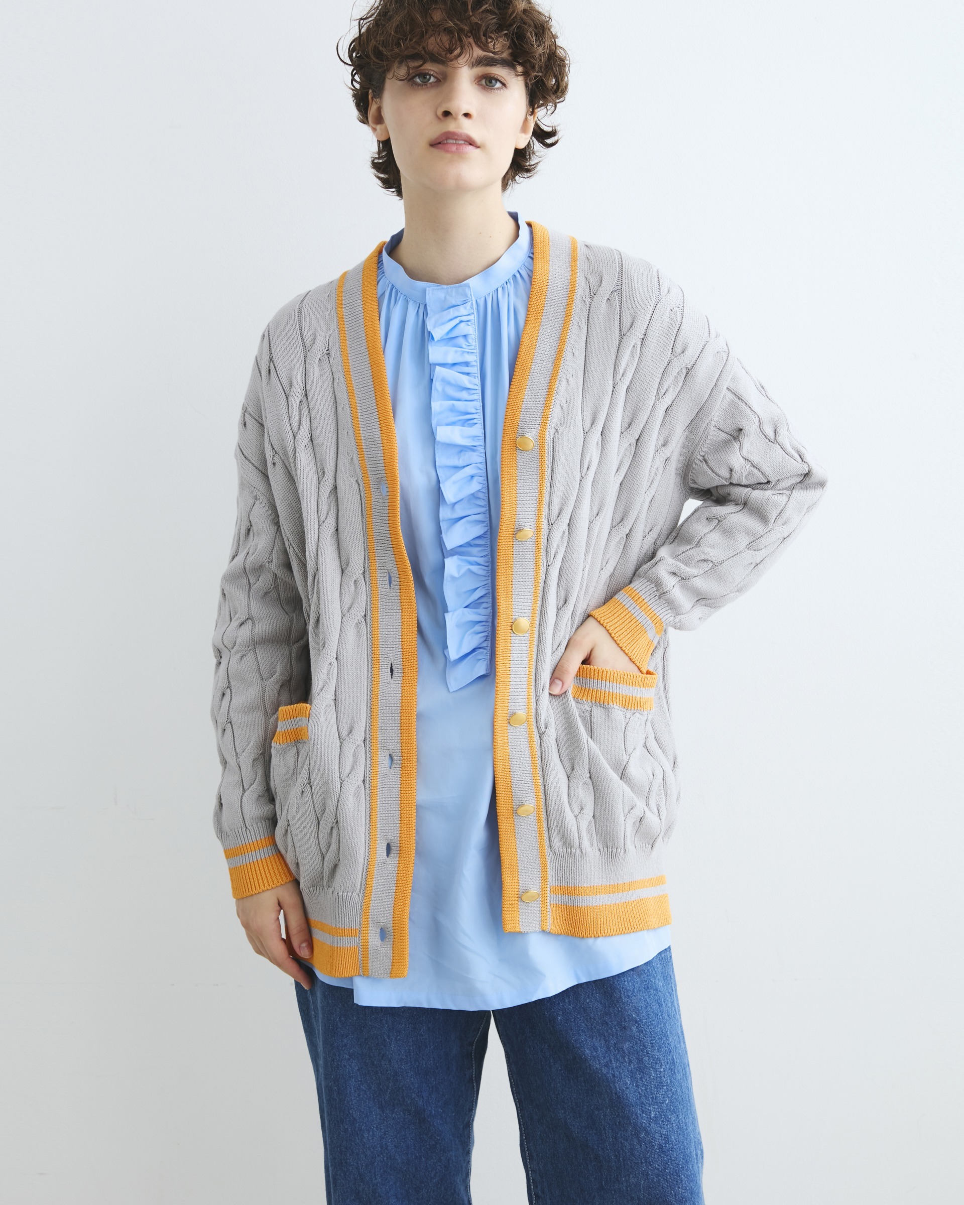 TILDEN V NECK CARDIGAN チルデンVネックカーディガン|ライトグレー