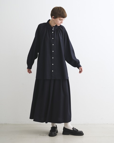 GATHERED CHIN COLLAR TUNIC SHIRT